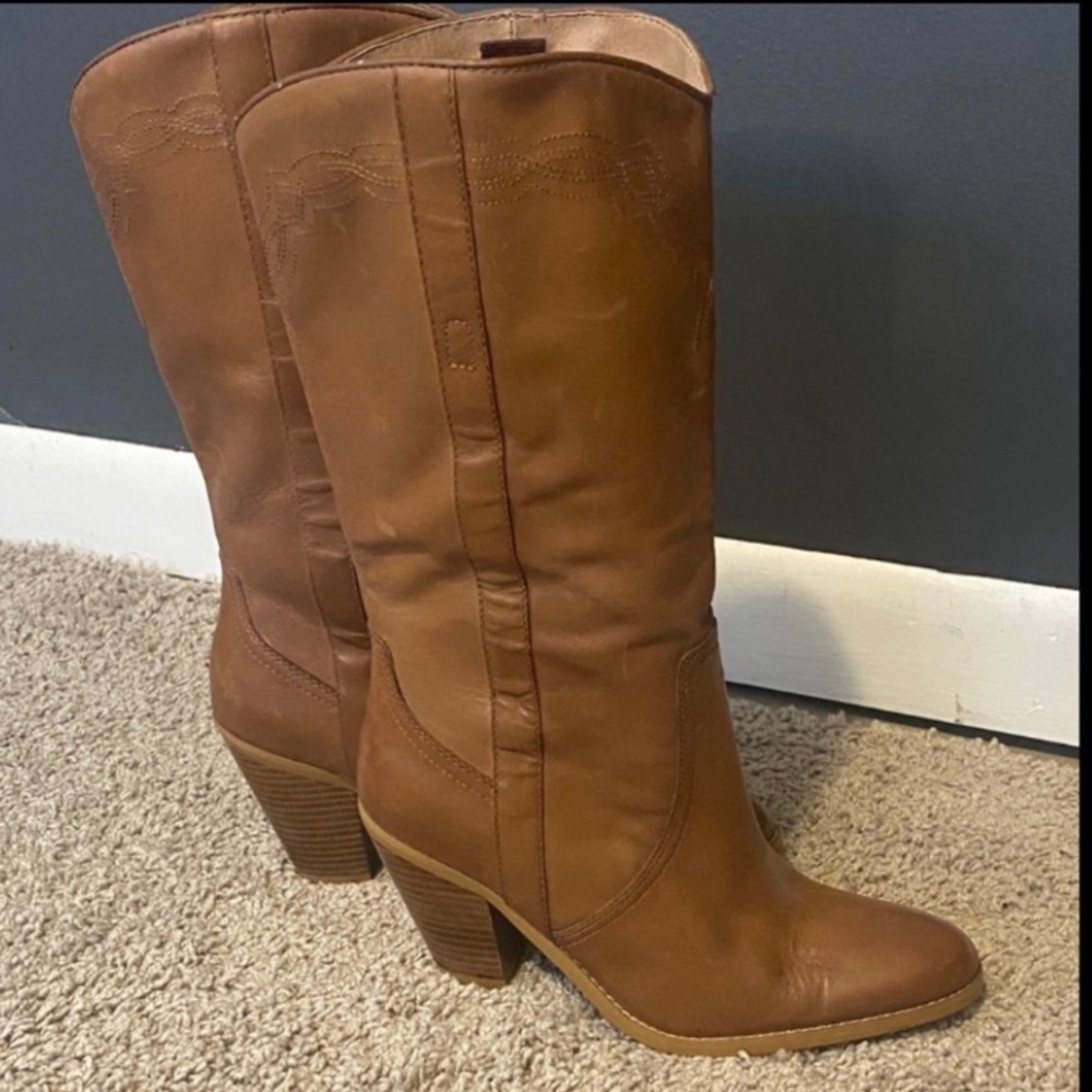 St Johns Bay Brown Leather Heeled Boots